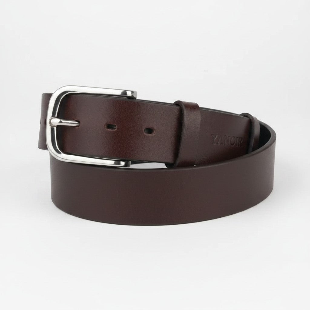 Classic Leather Belt With Silver Buckle